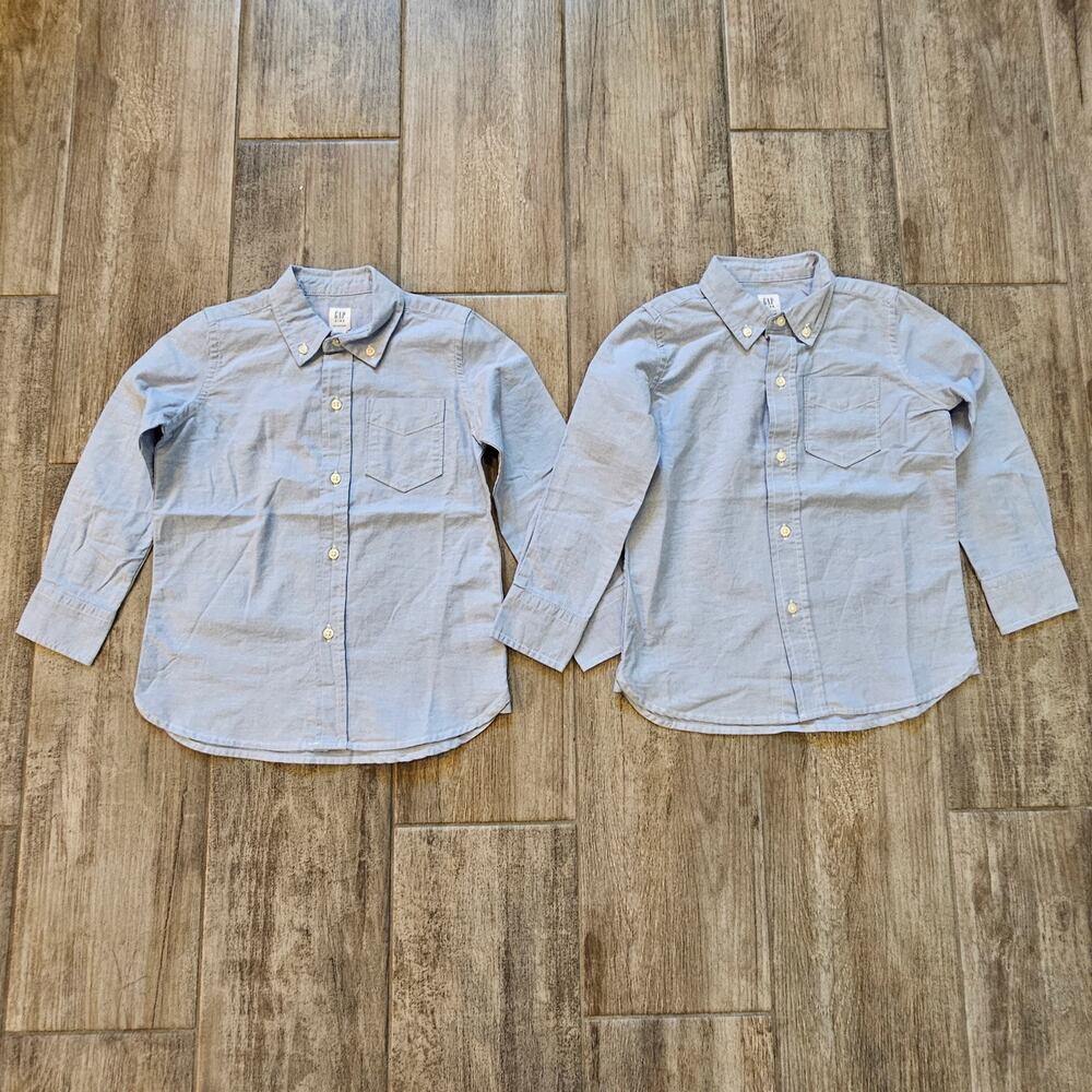 Gap Kids Blue Uniform Dress Shirts Lot of 2 Boys XS 4-5 Button Down School Prep